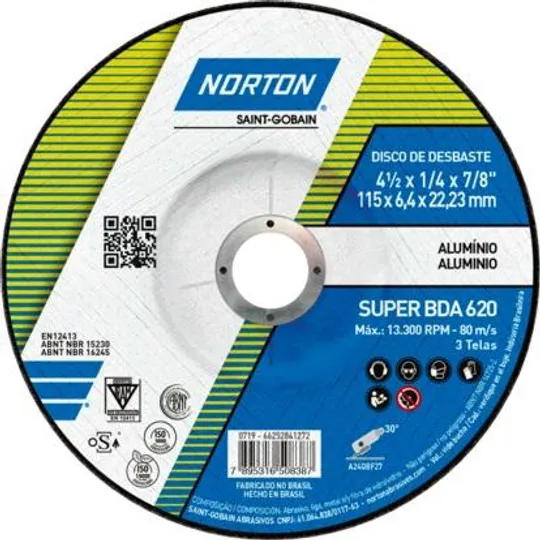 Disco Desbaste Norton Alumínio BDA620 4.1/2