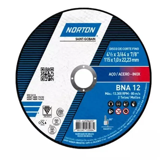 Disco Corte Norton Super Aço/Inox BNA12 4.1/2