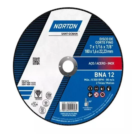 Disco Corte Norton Super Aço/Inox BNA12 7