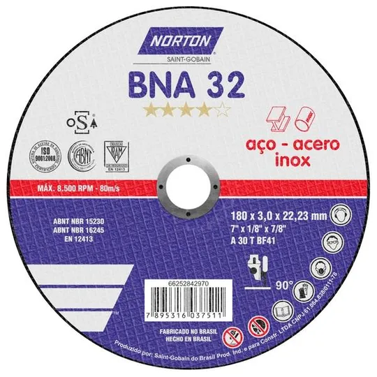 Disco Corte Norton Super Aço/Inox BNA32 4.1/2