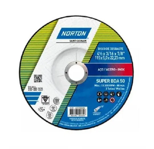 Disco Desbaste Norton Aço/Inox BDA50 4.1/2